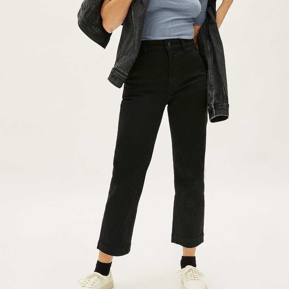 Everlane The Straight Leg Crop Pant Size 6 Black High Rise Cotton Blend Stretch